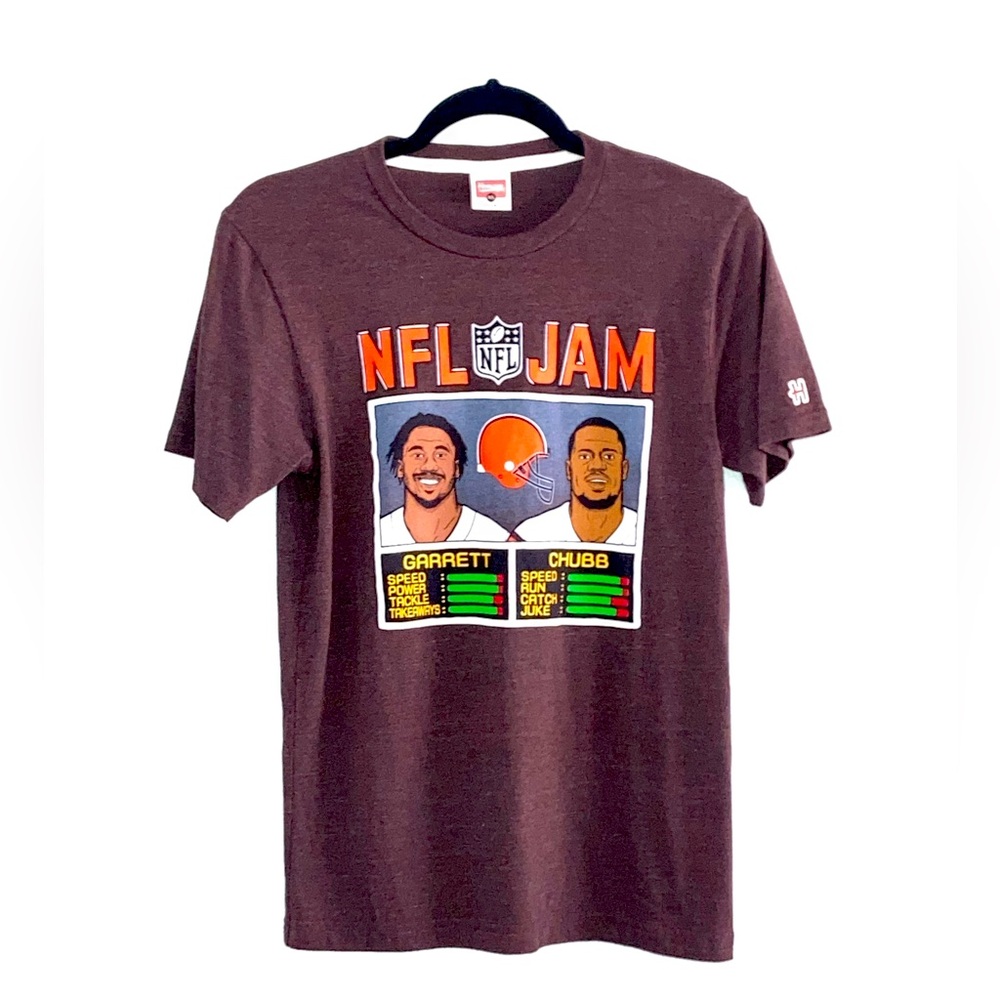 Homage Men’s size XS NFL JAM Browns Nick Chubb and Myles Garrett graphic Tshirt